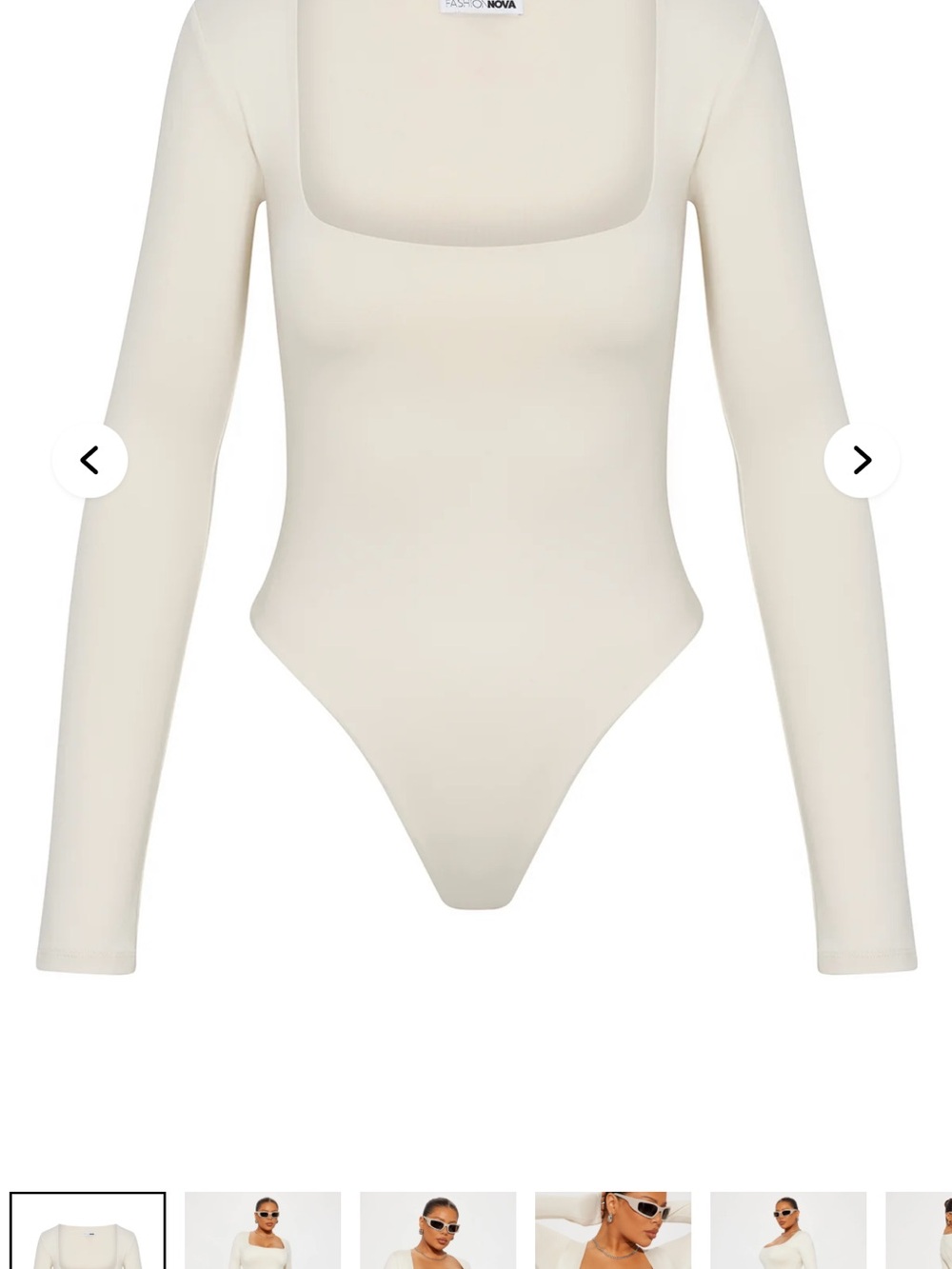 Fashion Nova contour Ivory Long Sleeve Square Neck Bodysuit NWT